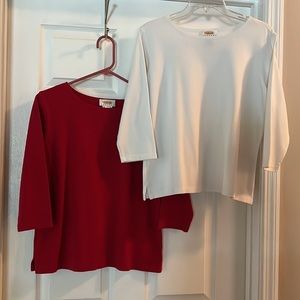 Two Talbots knit tops. One red and one white. In very good condition. Size Lg.